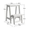 Wooden Step Stool Folding Ladder Chair, 2 Step Small Foot Stools Shoe Bench/Flower Rack Kitchen Step Safety Non-Slip Stepladder Tread for Household Office Garde view 2