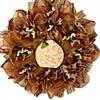 Elegant Pumpkin with Glittering Copper Designs Handmade Deco Mesh Harvest Wreath. Available in 24 inch and 28 inch diameters view 1