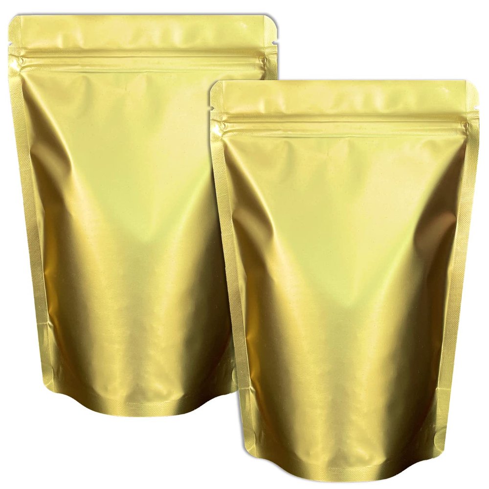 Chamigon 100 Pack Matte Gold Stand Up Bags - 5.5x7.8 Inches Smell Proof Resealable Zipper Pouch, Sealable Foil Packaging Bag for Food Storage