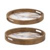 A&B Home Decorative Serving Tray-Set of 2 Round Wood Tray with Marble Print,Decorative Trays for Coffee Table,Ottoman Tray for Living Room Kitchen view 1