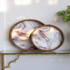 A&B Home Decorative Serving Tray-Set of 2 Round Wood Tray with Marble Print,Decorative Trays for Coffee Table,Ottoman Tray for Living Room Kitchen view 2