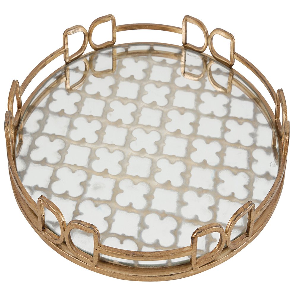 A&B Home Perfume Tray-Large Gold Mirror Tray Makeup Jewelry Tray Organizer for Vanity Bathroom Dresser D16 Round Metal Decorative Tray