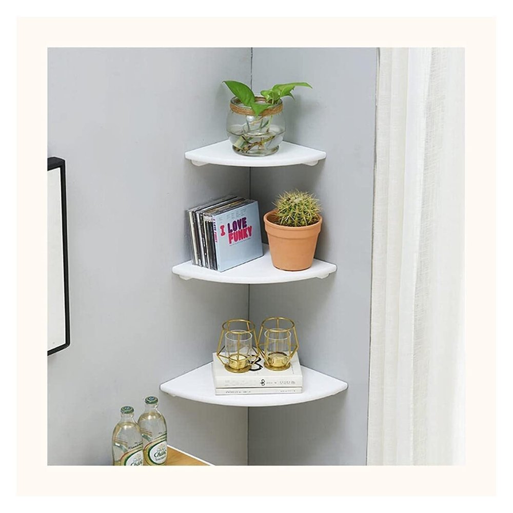 Floating Wall Shelf,Corner Floating Wall Shelves,Storage Display Shelf Plant Stand,Solid Wood Farmhouse Bookshelf for Bedroom,Wall Mounted Bathroom Organizer