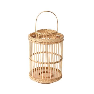BOOMLATU 15.7" Tall Vintage Decorative Lantern with Handle,Bamboo Woven Lantern for Home Decor (Nature)