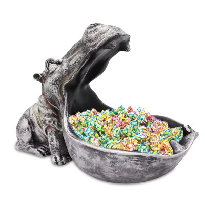 aboxoo Hippo Statue Home Resin Hippopotamus Figurine Fun Candy Dish,Key Bowl,Big Mouth Sculpture Table Art Decoration Sundries Container Storage Boxes (Grey)