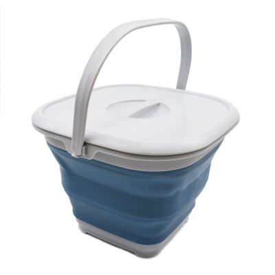 SAMMART 8.5L (2.2 Gallon) Collapsible Square Bucket with Handle and Lid. Size 31x31cm (Grey/Steel Blue, 1)