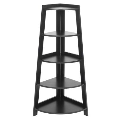 5 Tier Black Corner Shelf Stand, Wood Corner Bookshelf Rack, Indoor Plants Shelves, Organization and Storage Small Shelves for Bedroom, Living Room, Kitchen, Office
