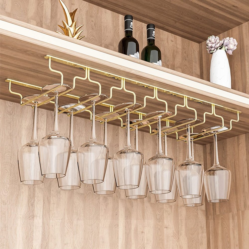 Under Cabinet Wine Rack Glasses Holder Kitchen Organization Metal Gold Wine Bottle Rack, Stemware Wine Glass Rack Holder Under Shelf Storage Stand (Size : 68.5x28x5.5cm)