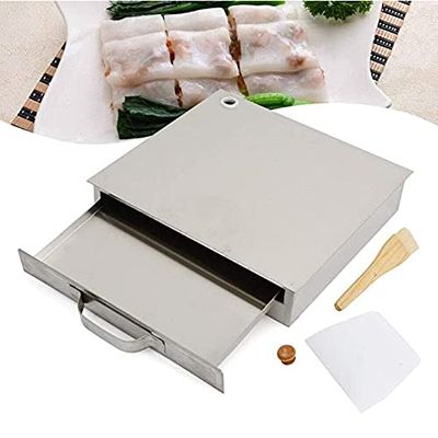 Helikim Stainless Steel Rice Noodle Steamers Drawer Machine with Steamer Tray, Brush and Spatula for Steamed Steaming Vermicelli Roll,1 Layer