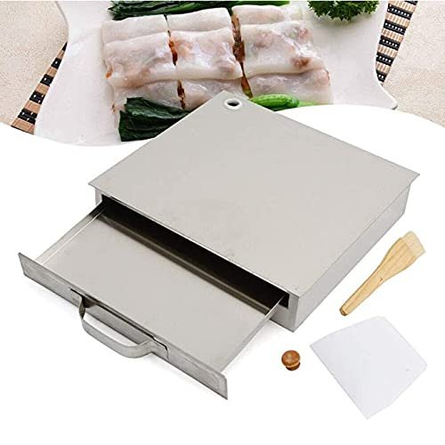 Helikim Stainless Steel Rice Noodle Steamers Drawer Machine with Steamer Tray, Brush and Spatula for Steamed Steaming Vermicelli Roll,1 Layer