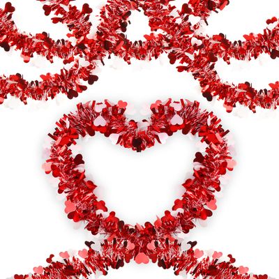 LOMIMOS 32.8 Ft Valentine's Day Tinsel Garland,Shiny Hanging Decor for Wedding Engagement Anniversary Party Supplies(Red White)