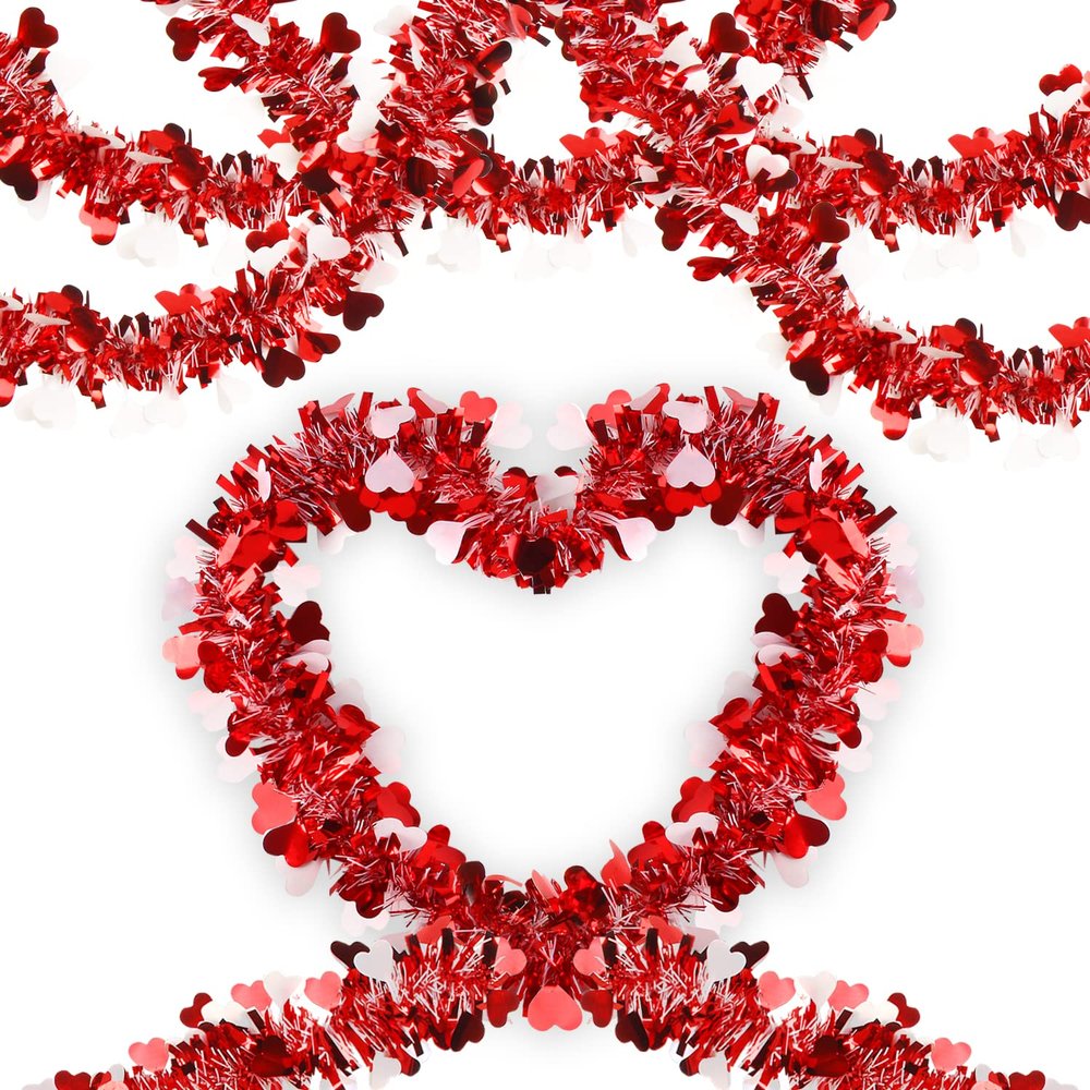 LOMIMOS 32.8 Ft Valentine's Day Tinsel Garland,Shiny Hanging Decor for Wedding Engagement Anniversary Party Supplies(Red White)