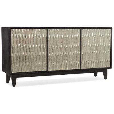 Bowery Hill 3-Door Transitional Wood Credenza, Charcoal Finish with German Silver Foil, Mango Wood Solids, Adjustable Shelf, Ventilated Back Panel, 69 in Wide Storage Console for Living Room or Office