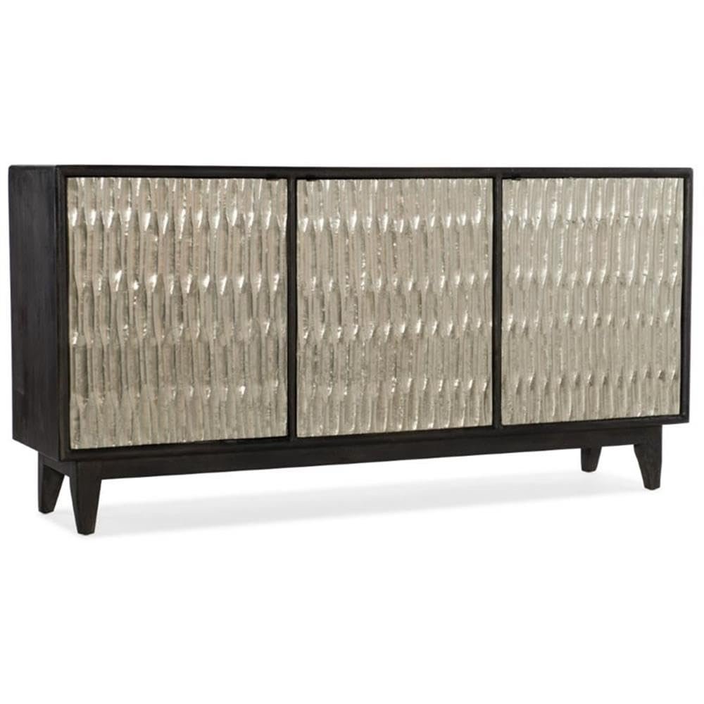 Bowery Hill 3-Door Transitional Wood Credenza, Charcoal Finish with German Silver Foil, Mango Wood Solids, Adjustable Shelf, Ventilated Back Panel, 69 in Wide Storage Console for Living Room or Office