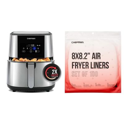 Chefman Large Air Fryer Max XL 8 Qt, Healthy Cooking, Dishwasher Safe Basket, Preheat & Shake Reminder, Disposable Air Fryer Liners, Heat-Resistant Parchment Paper
