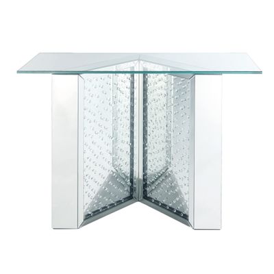 Benjara Console Table with Mirrored V Shaped Base, Silver