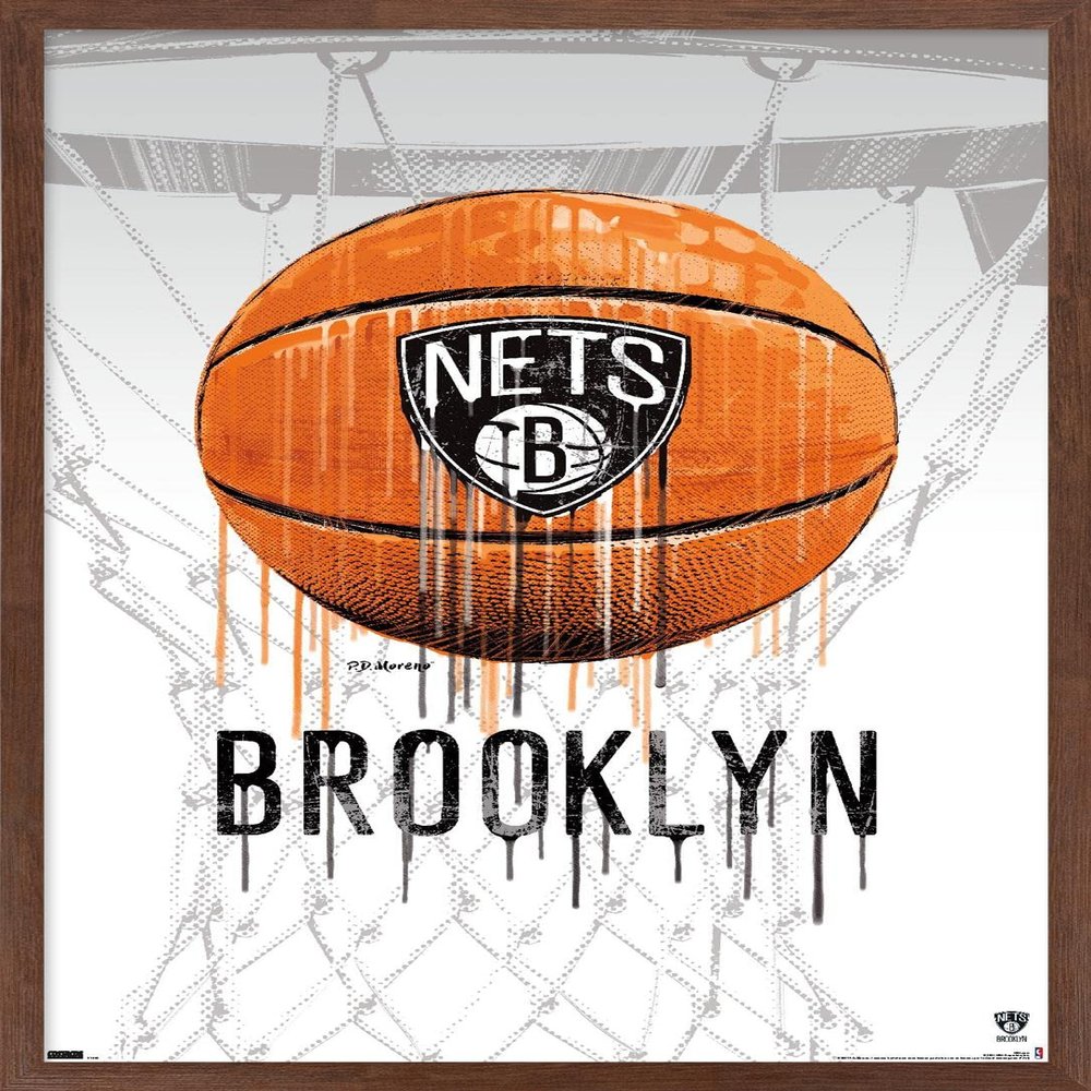 Trends International NBA Brooklyn Nets - Drip Basketball 21 Wall Poster, 14.725" x 22.375", Mahogany Framed Version