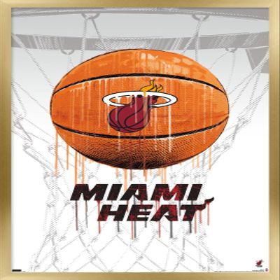 Trends International NBA Miami Heat - Drip Basketball 21 Wall Poster, 14.725" x 22.375", Gold Framed Version