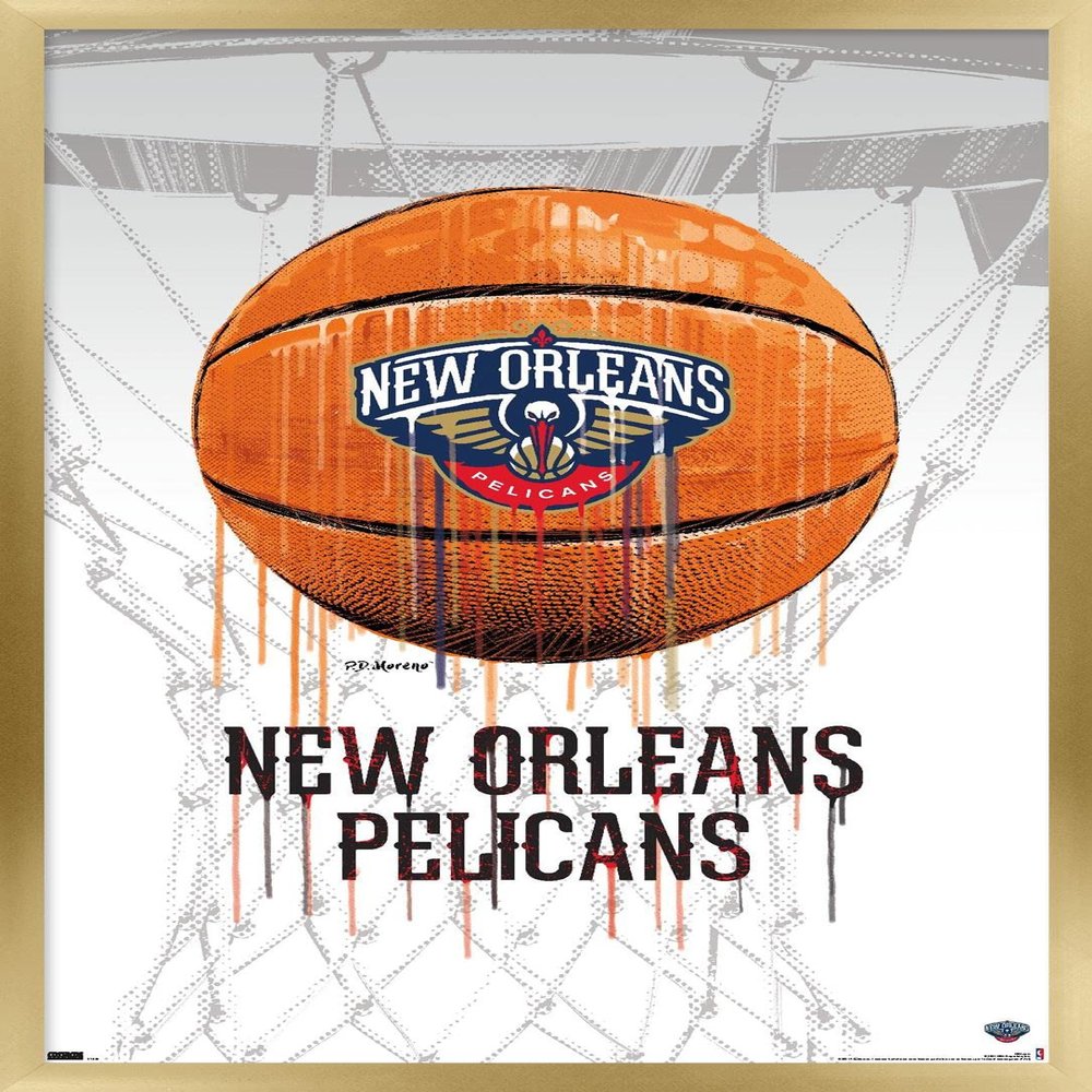 Trends International NBA New Orleans Pelicans - Drip Basketball 21 Wall Poster, 22.375" x 34", Gold Framed Version