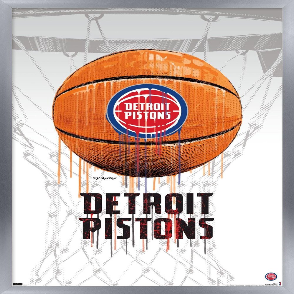 Trends International NBA Detroit Pistons - Drip Basketball 21 Wall Poster, 14.725" x 22.375", Silver Framed Version