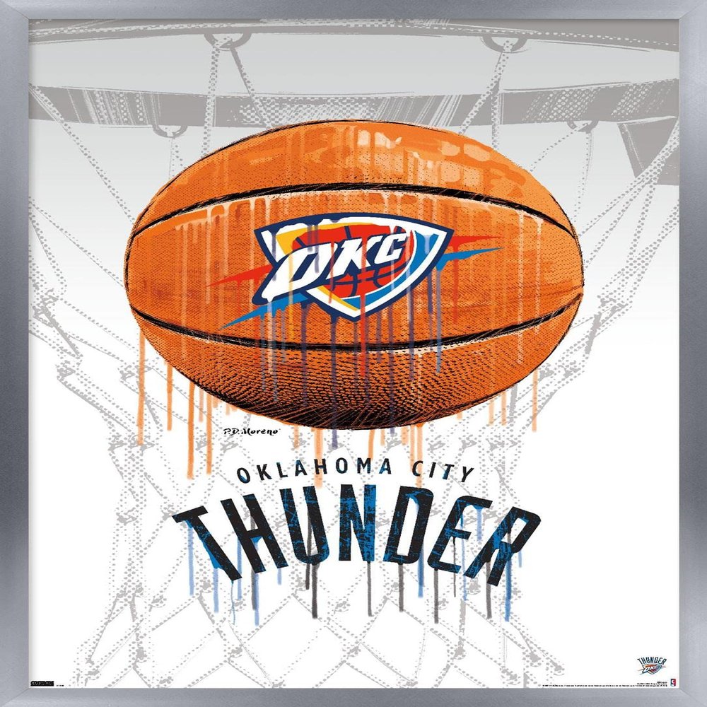 Trends International NBA Oklahoma City Thunder - Drip Basketball 21 Wall Poster, 22.375" x 34", Silver Framed Version