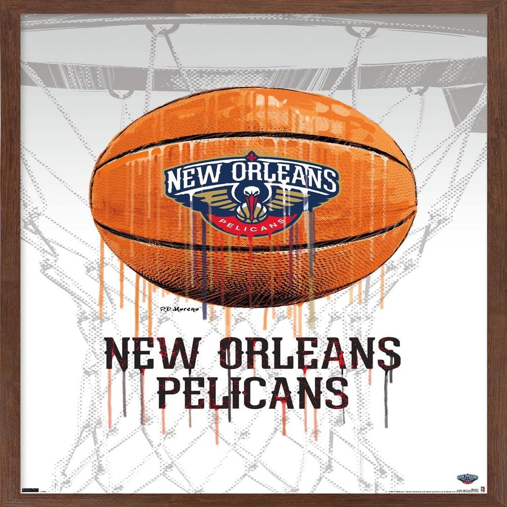 Trends International NBA New Orleans Pelicans - Drip Basketball 21 Wall Poster, 22.375" x 34", Mahogany Framed Version