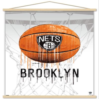Trends International NBA Brooklyn Nets - Drip Basketball 21 Wall Poster, 22.375" x 34", Premium Print and Beechwood Hanger Bundle