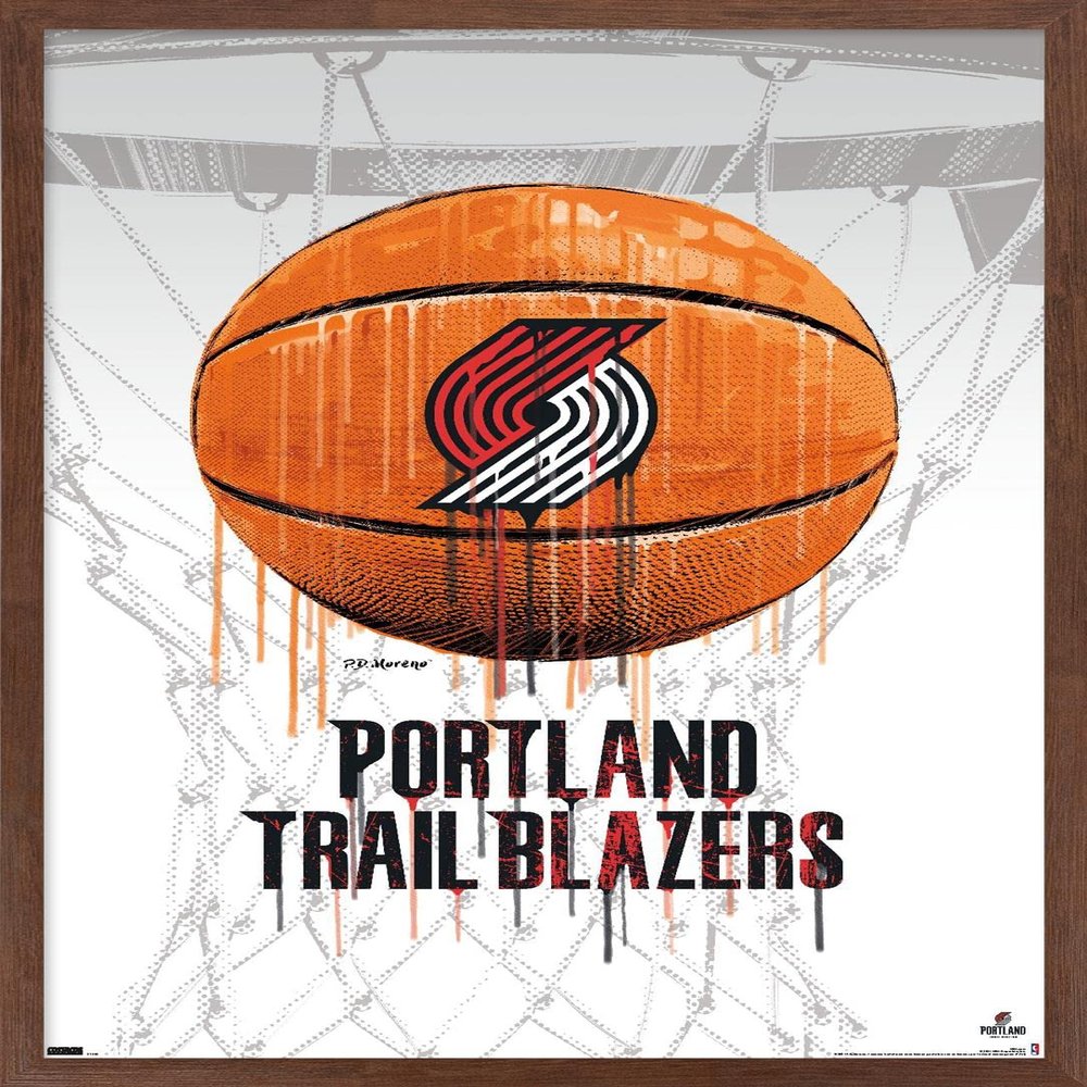Trends International NBA Portland Trail Blazers - Drip Basketball 21 Wall Poster, 22.375" x 34", Mahogany Framed Version