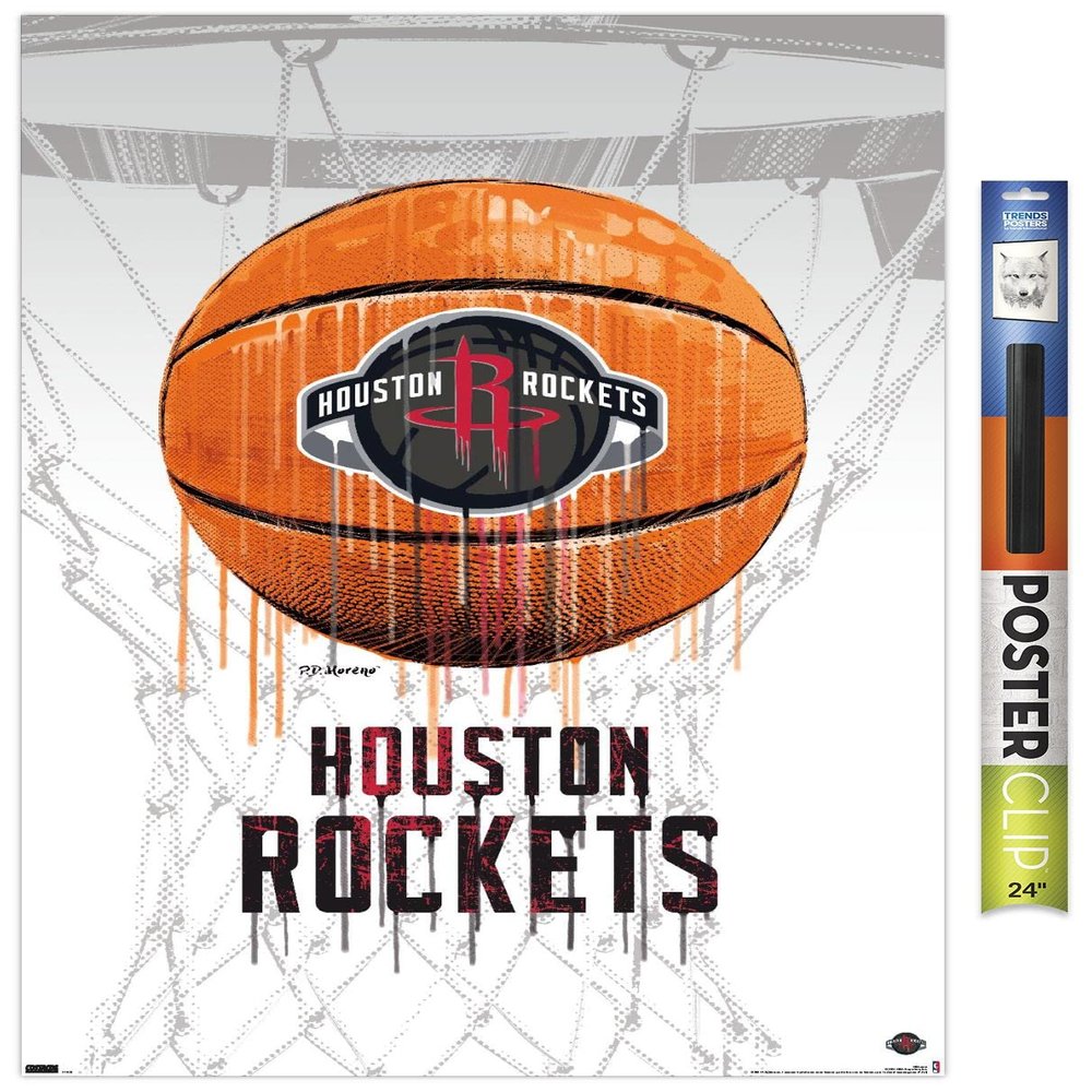 Trends International NBA Houston Rockets - Drip Basketball 21 Wall Poster, 22.375" x 34", Premium Poster & Clip Bundle