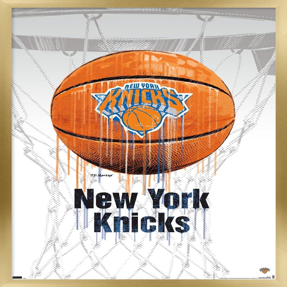 Trends International NBA New York Knicks - Drip Basketball 21 Wall Poster, 22.375" x 34", Gold Framed Version