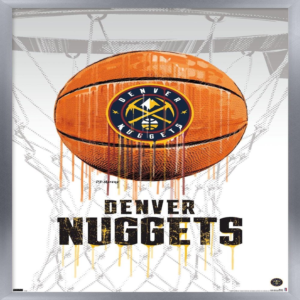 Trends International NBA Denver Nuggets - Drip Basketball 21 Wall Poster, 14.725" x 22.375", Silver Framed Version
