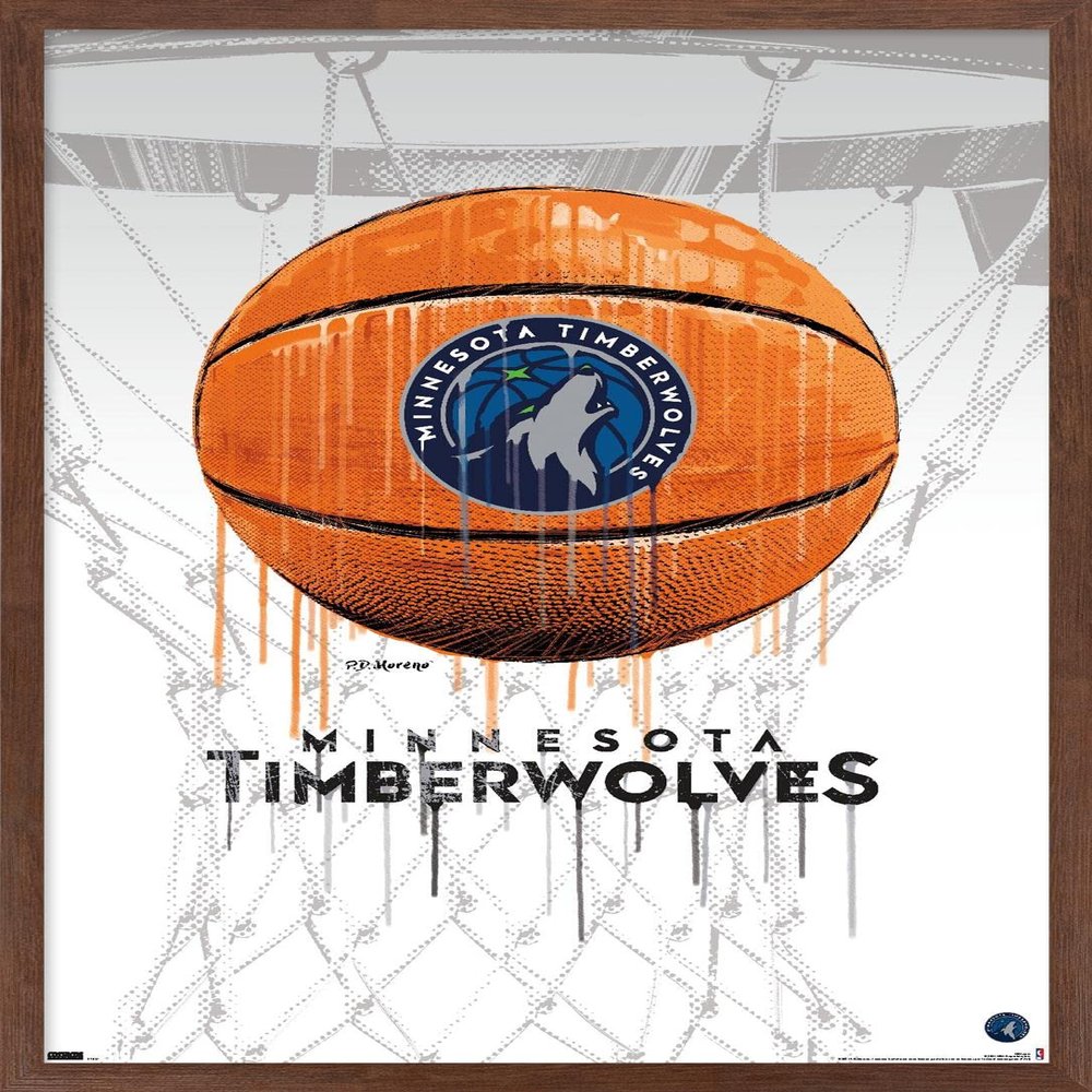 Trends International NBA Minnesota Timberwolves - Drip Basketball 21 Wall Poster, 22.375" x 34", Mahogany Framed Version