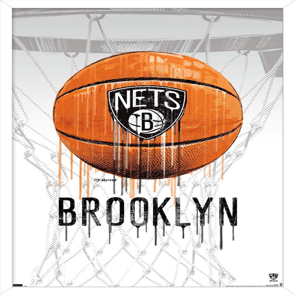 Trends International NBA Brooklyn Nets - Drip Basketball 21 Wall Poster, 22.375" x 34", White Framed Version