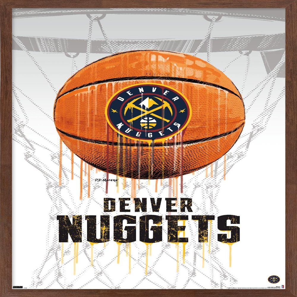 Trends International NBA Denver Nuggets - Drip Basketball 21 Wall Poster, 14.725" x 22.375", Mahogany Framed Version