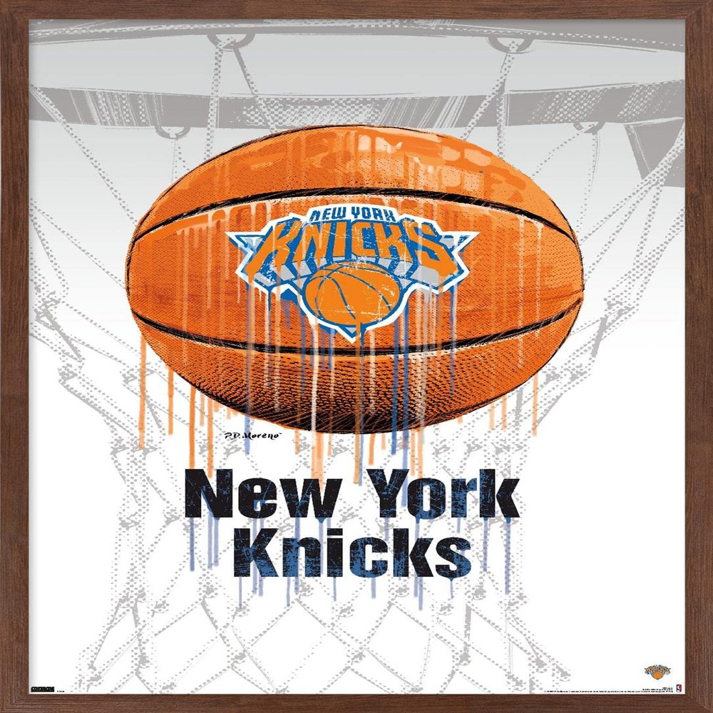 Trends International NBA New York Knicks - Drip Basketball 21 Wall Poster, 14.725" x 22.375", Mahogany Framed Version