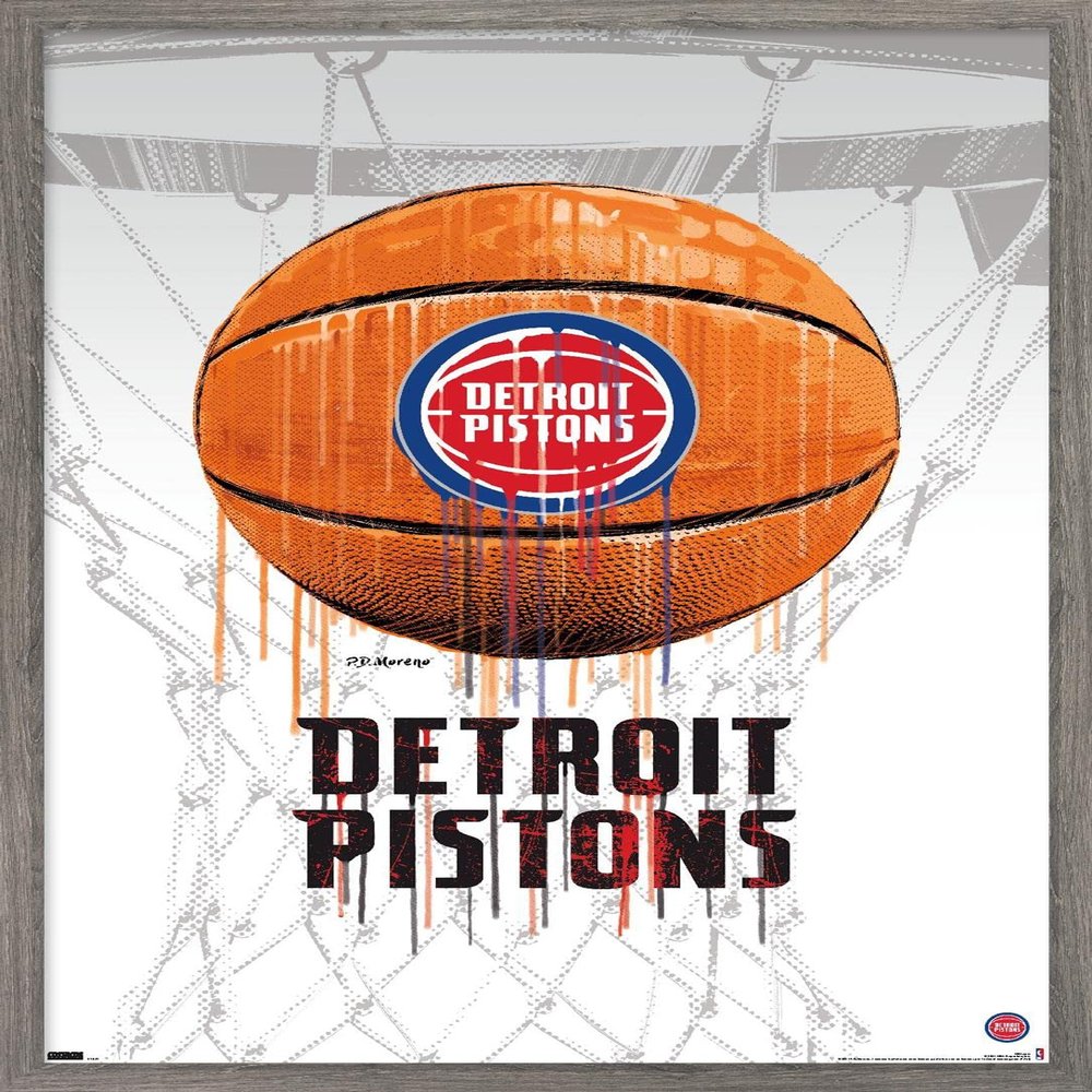 Trends International NBA Detroit Pistons - Drip Basketball 21 Wall Poster, 14.725" x 22.375", Barnwood Framed Version