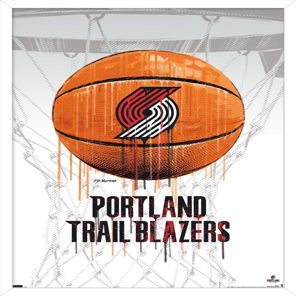 Trends International NBA Portland Trail Blazers - Drip Basketball 21 Wall Poster, 22.375" x 34", White Framed Version