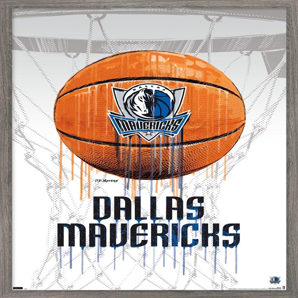 Trends International NBA Dallas Mavericks - Drip Basketball 21 Wall Poster, 22.375" x 34", Barnwood Framed Version