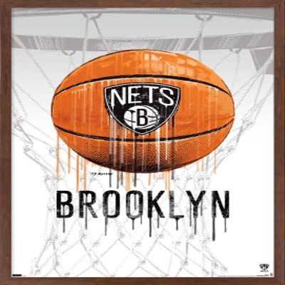 Trends International NBA Brooklyn Nets - Drip Basketball 21 Wall Poster, 22.375" x 34", Mahogany Framed Version