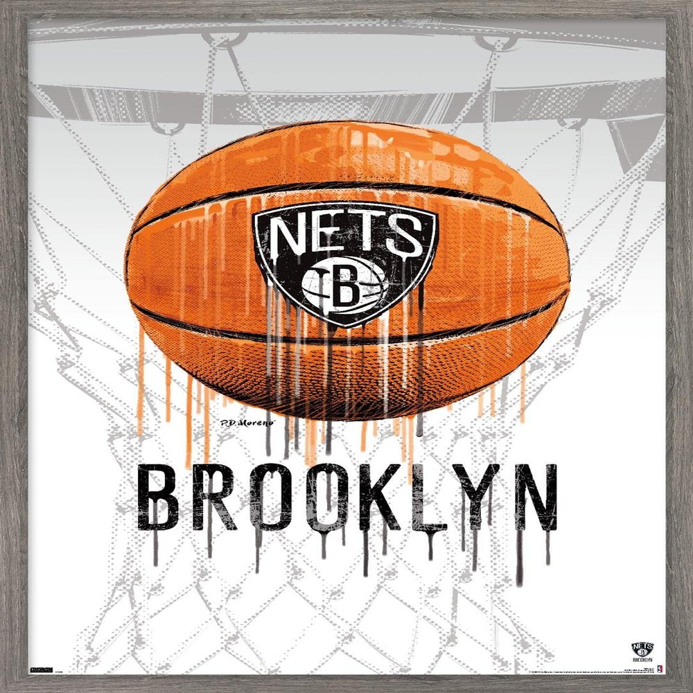 Trends International NBA Brooklyn Nets - Drip Basketball 21 Wall Poster, 14.725" x 22.375", Barnwood Framed Version