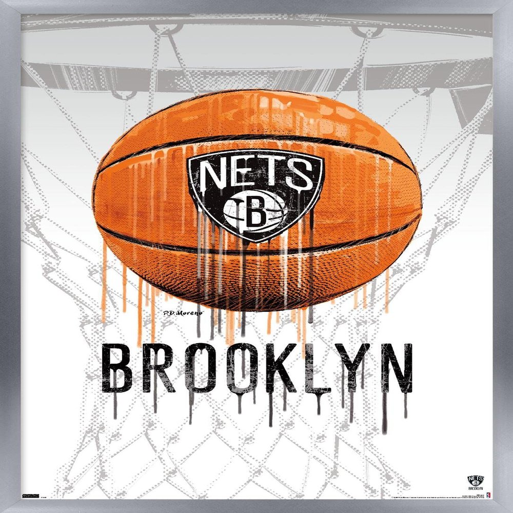 Trends International NBA Brooklyn Nets - Drip Basketball 21 Wall Poster, 14.725" x 22.375", Silver Framed Version