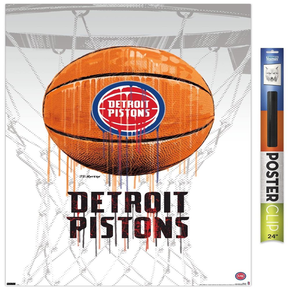 Trends International NBA Detroit Pistons - Drip Basketball 21 Wall Poster, 22.375" x 34", Premium Poster & Clip Bundle