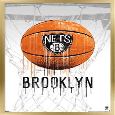 Trends International NBA Brooklyn Nets - Drip Basketball 21 Wall Poster, 14.725" x 22.375", Gold Framed Version