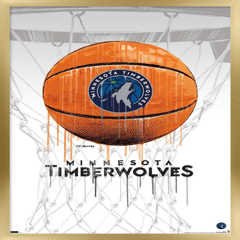 Trends International NBA Minnesota Timberwolves - Drip Basketball 21 Wall Poster, 14.725" x 22.375", Gold Framed Version
