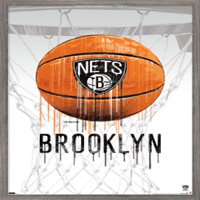 Trends International NBA Brooklyn Nets - Drip Basketball 21 Wall Poster, 22.375" x 34", Barnwood Framed Version