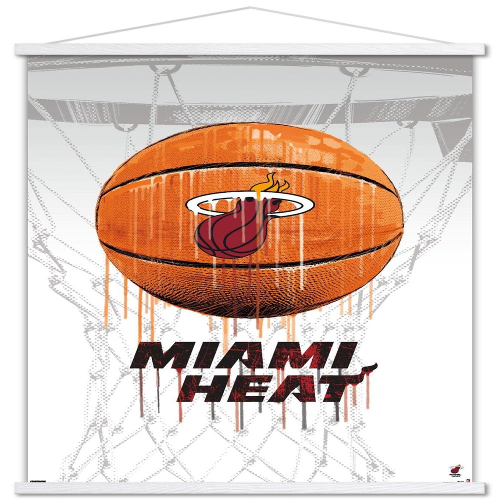 Trends International NBA Miami Heat - Drip Basketball 21 Wall Poster, 22.375" x 34", Print and White Hanger Bundle
