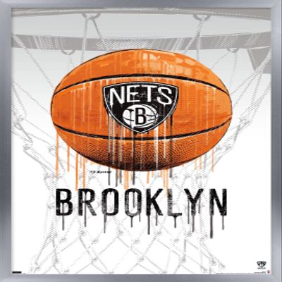Trends International NBA Brooklyn Nets - Drip Basketball 21 Wall Poster, 22.375" x 34", Silver Framed Version