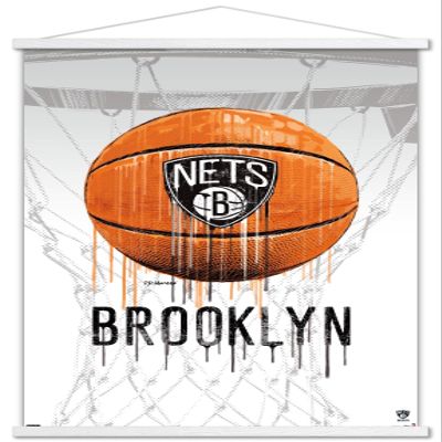 Trends International NBA Brooklyn Nets - Drip Basketball 21 Wall Poster, 22.375" x 34", Premium Print and White Hanger Bundle