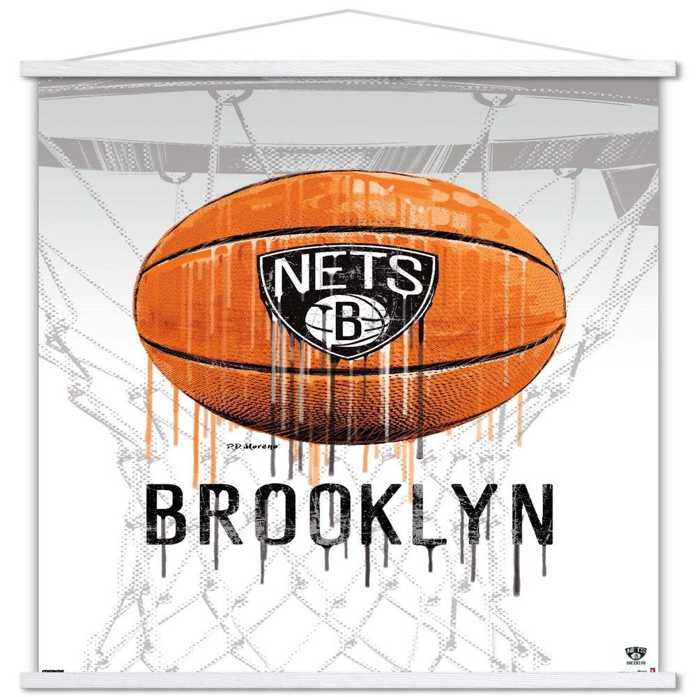 Trends International NBA Brooklyn Nets - Drip Basketball 21 Wall Poster, 22.375" x 34", Premium Print and White Hanger Bundle