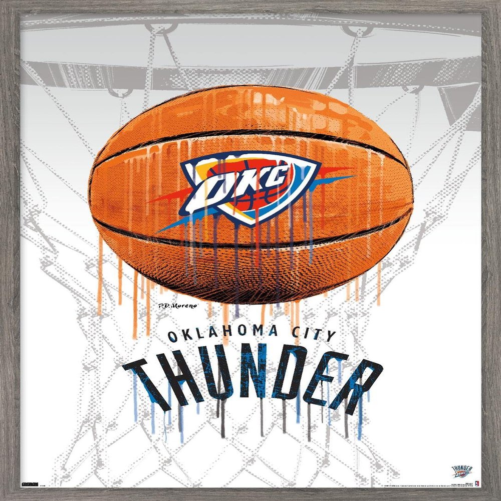 Trends International NBA Oklahoma City Thunder - Drip Basketball 21 Wall Poster, 22.375" x 34", Barnwood Framed Version
